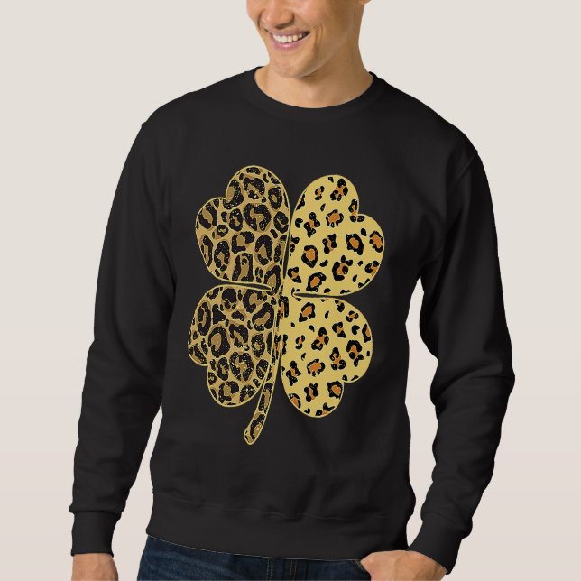 Sweatshirt Cheetah Leopard Print Shamrock St Patricks Day Luc (Devant)