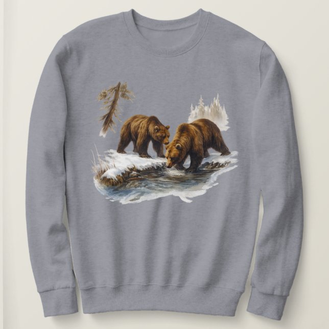 Sweatshirt Chemise à manches longues Rétro Ours Brun Sauvage  (Design devant)