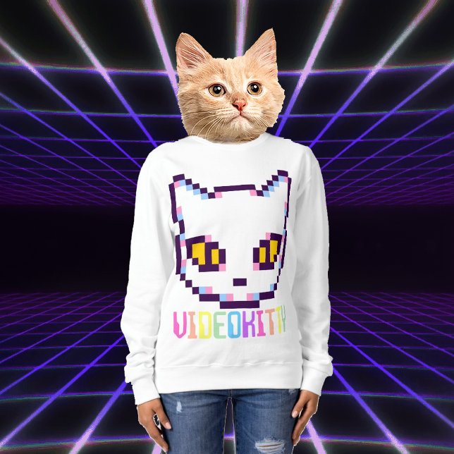 SWEATSHIRT CHEMISE À MANCHES LONGUES VIDEO KITTY CAT PIXEL AR (Créateur téléchargé)