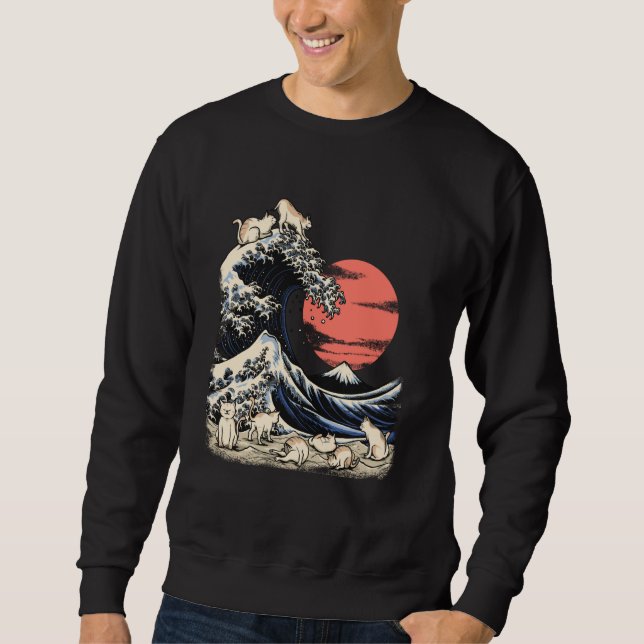 Sweatshirt Chemise Chat Japonais Chat Kanagawa Vague Hokusai  (Devant)