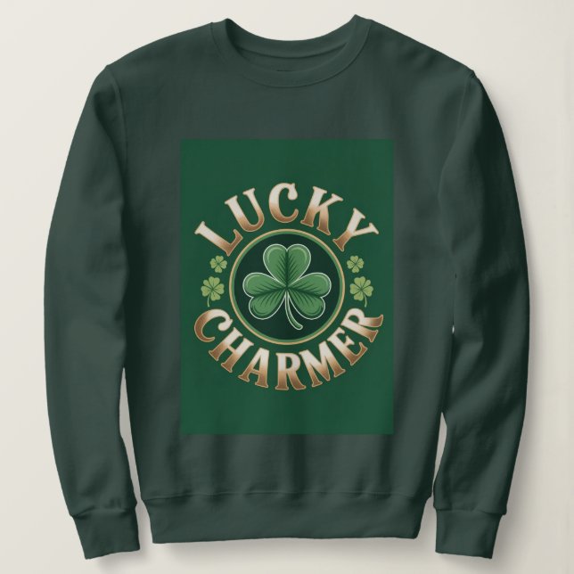 Sweatshirt Chemise de femme vert forêt Lucky Charmer (Design devant)