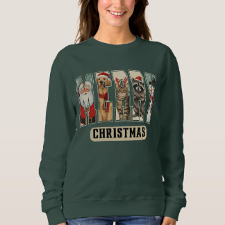 Sweatshirt Chemise de Noël avec collage de personnages MERRY
