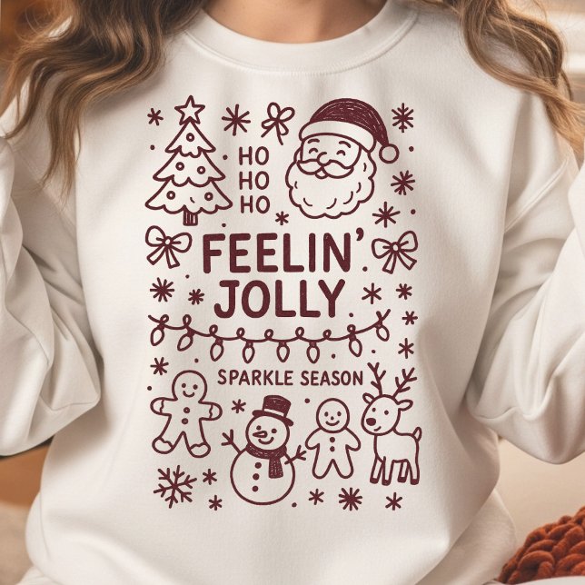Sweatshirt Chemise de Noël "Feelin' Jolly" en collage Doodle (Feelin' Jolly Christmas Doodle Collage Sweatshirt)
