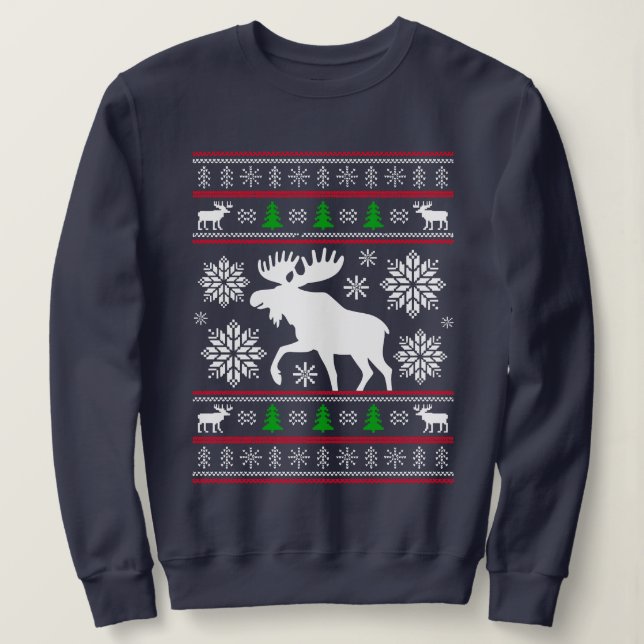 SWEATSHIRT CHEMISE DE NOËL LAIDE DE MOOSE DRÔLE NOËL (Design devant)