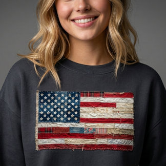 Sweatshirt Chemise de nuit drapeau américain patchwork vintag