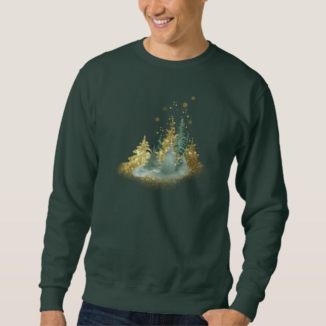 Sweatshirt Chemise de vacances forêt de pins verte (Devant)