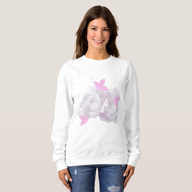 Sweatshirt Chemise en sueur douce de pivoines et de papillons (Devant entier)