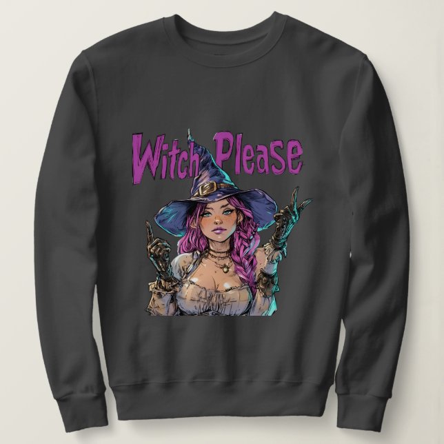 Sweatshirt Chemise graphique de Halloween « Witch Please » –  (Design devant)