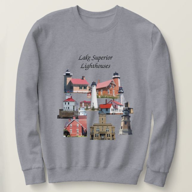 Sweatshirt Chemise Lake Superior Lighthouses noir lettrage (Design devant)
