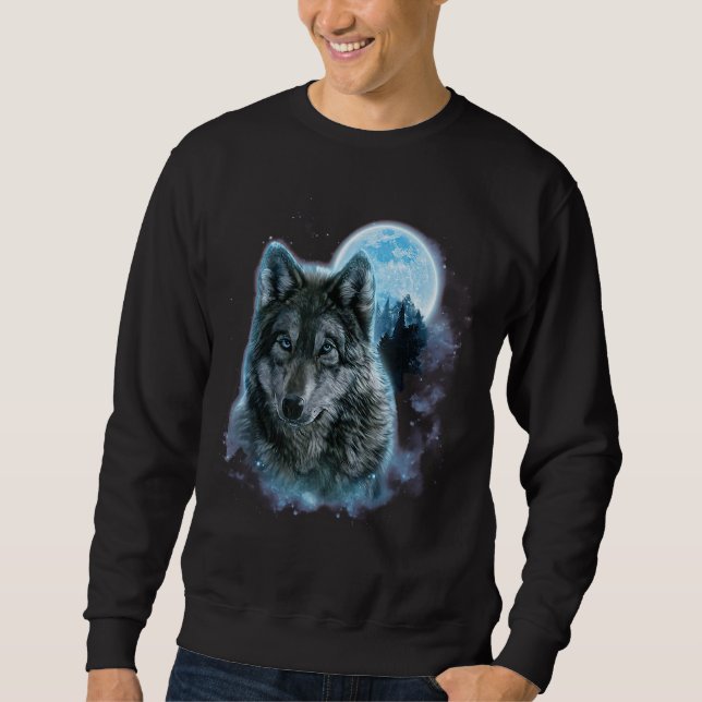 Sweatshirt Chemise Loup, Terrain De Chasse Loup Gris, Lune Ic (Devant)