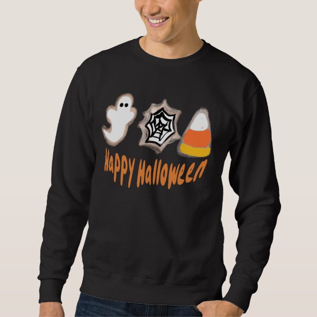 Sweatshirt Chemise noire de pâtissier de biscuits d'Halloween (Devant)