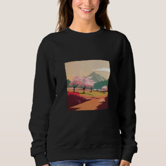 Sweatshirt cherry blossom trees country side mountain minimal