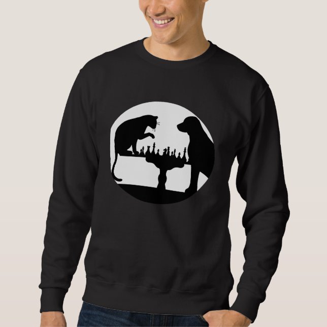 Sweatshirt Chess Player  Dog Cat Chess Motif (Devant)
