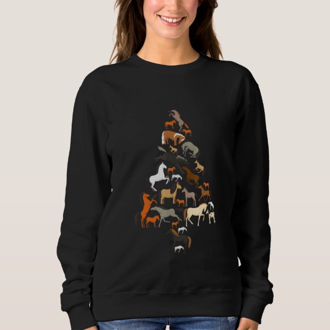 Sweatshirt Cheval amusant Noël Arbre équitation Xmas W (Devant)