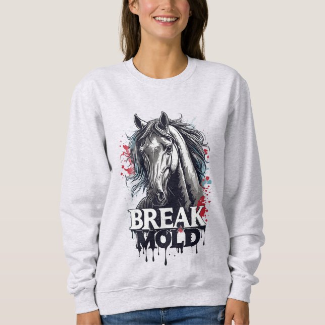 Sweatshirt Cheval avec art éclaboussé, typographie audacieuse (Devant)