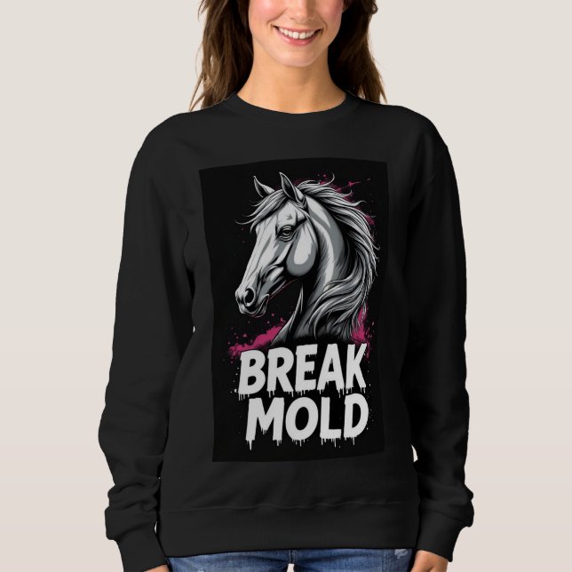 Sweatshirt Cheval avec art éclaboussé, typographie audacieuse (Devant)