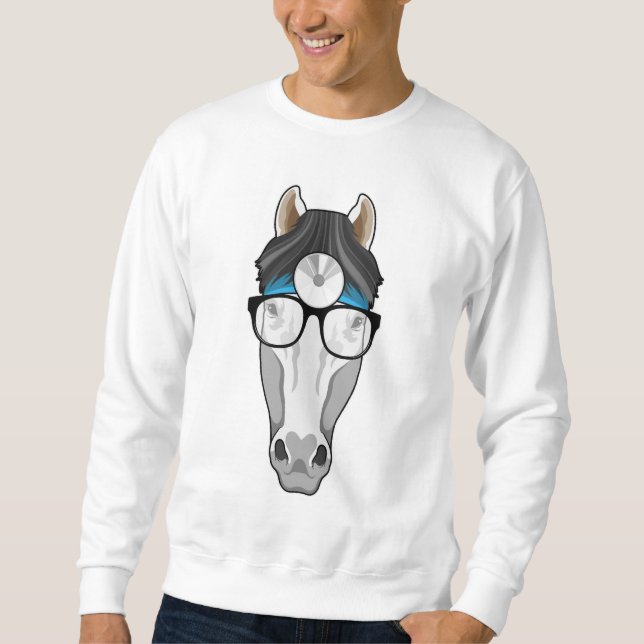 Sweatshirt Cheval comme docteur avec lunettes (Devant)