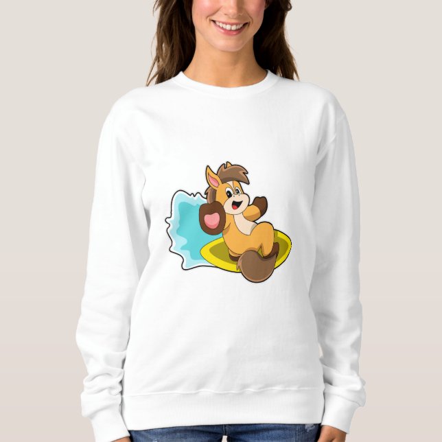 Sweatshirt Cheval comme Surfer avec Surfboard (Devant)