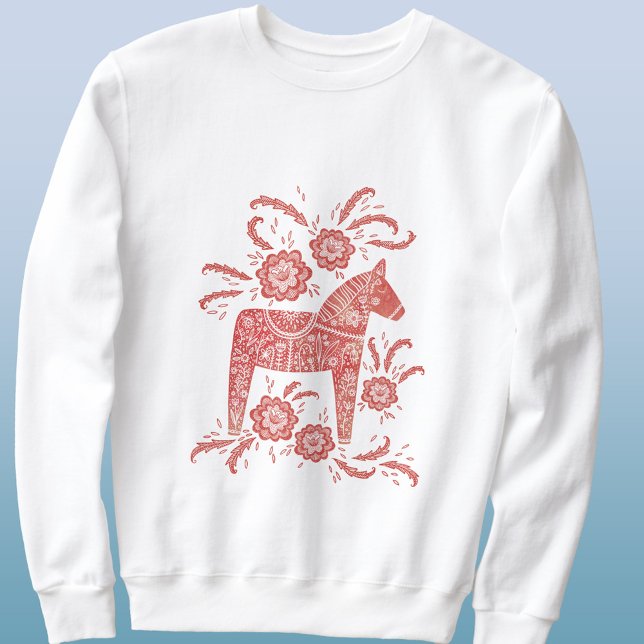 Sweatshirt Cheval de Dala suédois Rouge et blanc (Red and white Swedish Dala horse sweatshirt)