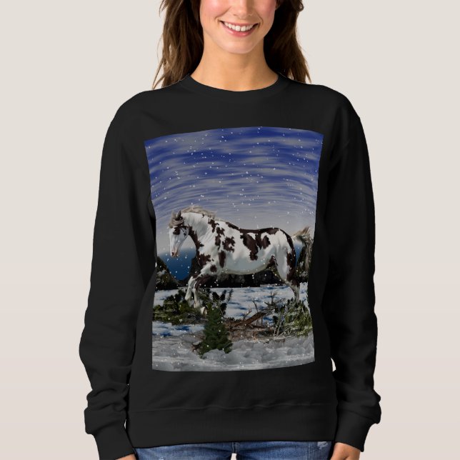 Sweatshirt Cheval de la châtaigne et de la peinture blanche à (Devant)