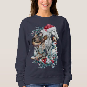 Sweatshirt Cheval de Noël en chapeau de Père Noël bottes de c