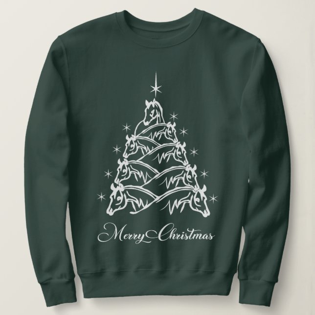 Sweatshirt Cheval de Noël occidental sapin équestre (Design devant)
