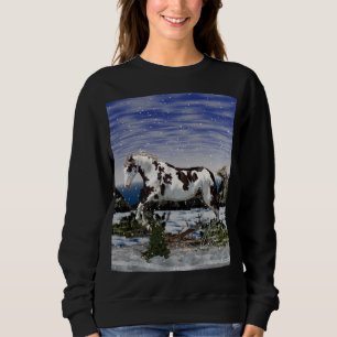 Sweatshirt Cheval de peinture châtaigne et blanc dans la neig