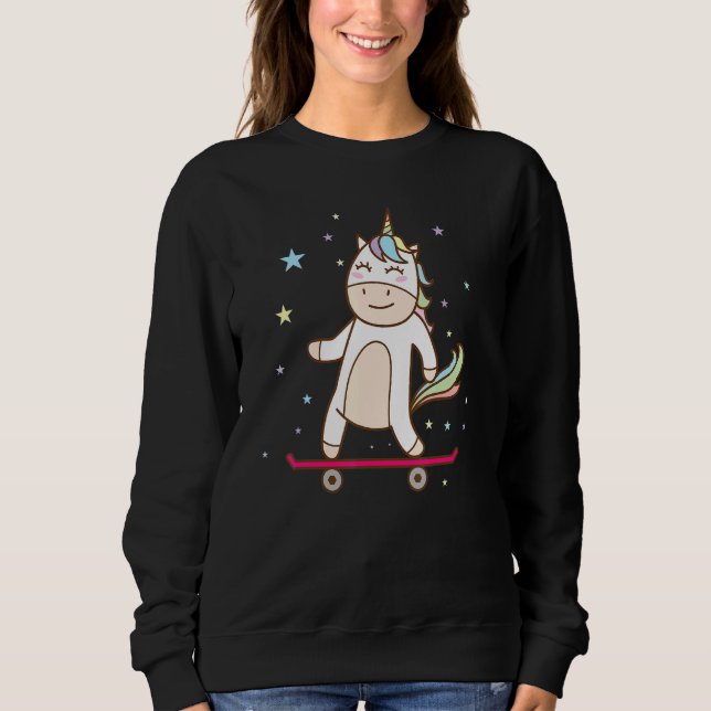 Sweatshirt Cheval D'Imaginaire Unicorne Sur Le Skateboard (Devant)