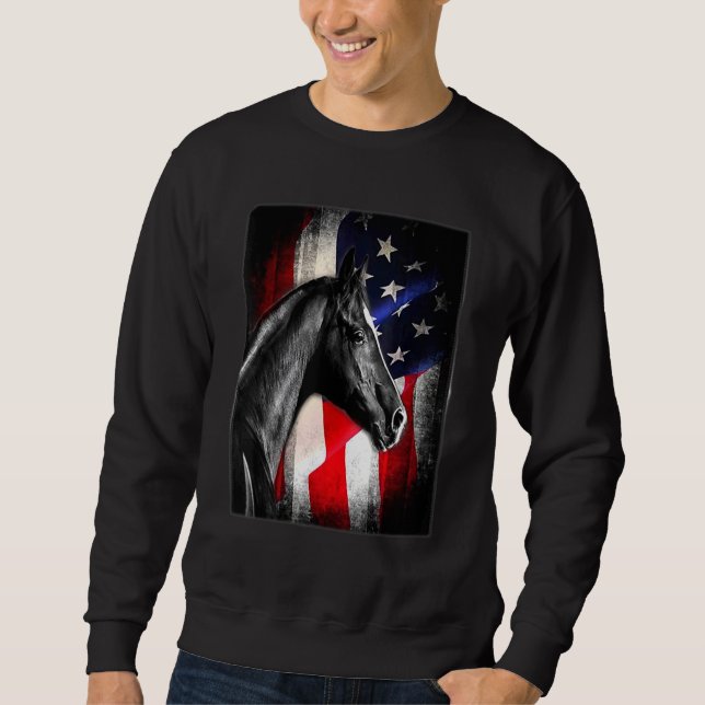 Sweatshirt Cheval Drapeau Américain Équitation Cheval (Devant)