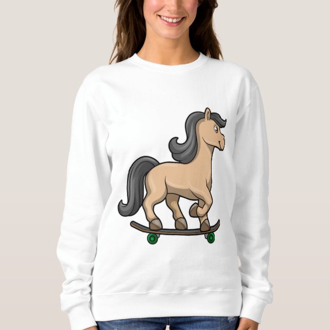 Sweatshirt Cheval en Patinage avec Skateboard (Devant)
