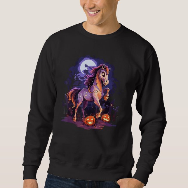 Sweatshirt Cheval Fantôme Crâne Face Jack-o'-lantern Éffrayan (Devant)