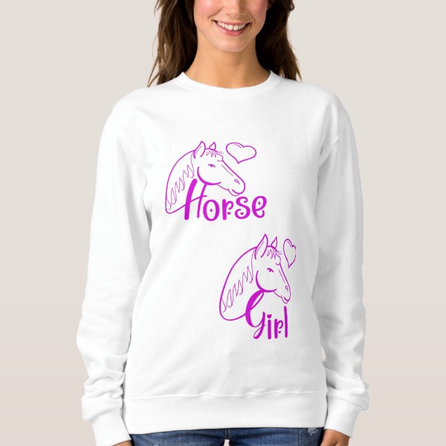 Sweatshirt Cheval fille en violet avec tête de cheval Police (Devant)