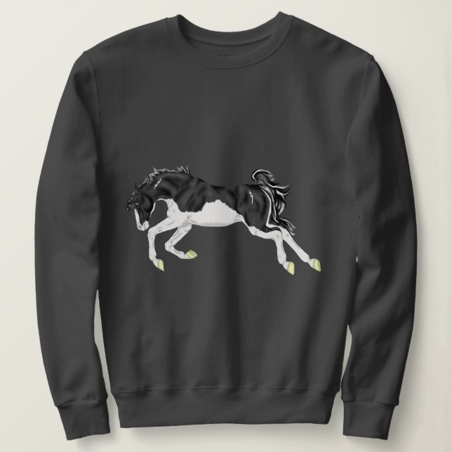 Sweatshirt Cheval noir et blanc Splash Overo (Design devant)