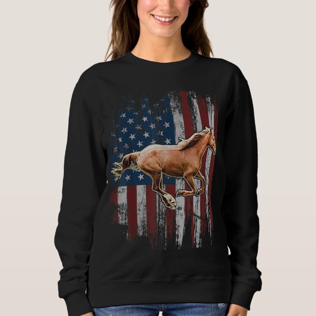 Sweatshirt Cheval patriotique Drapeau américain Équitation lo (Devant)