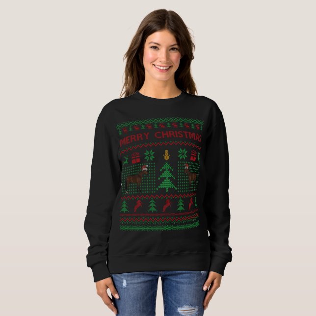 Sweatshirt Cheval Vilain Chandail de Noël Cheval Père Noël No (Devant entier)