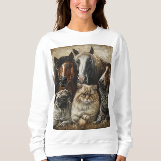 Sweatshirt Chevaux, chats et chiens  (Devant)