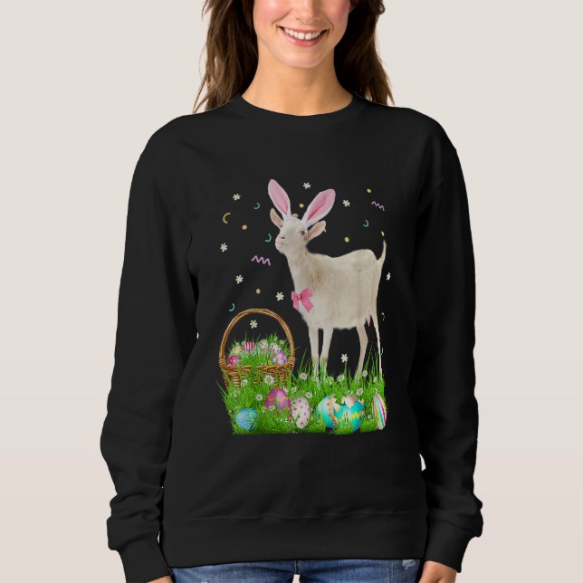 Sweatshirt Chèvre mignonne Oeufs de lapin de Pâques Costume d (Devant)