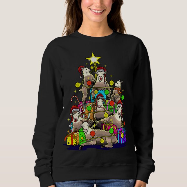 Sweatshirt Chèvre Noël Arbre Chèvres Ferme Ferme Fermière Vac (Devant)