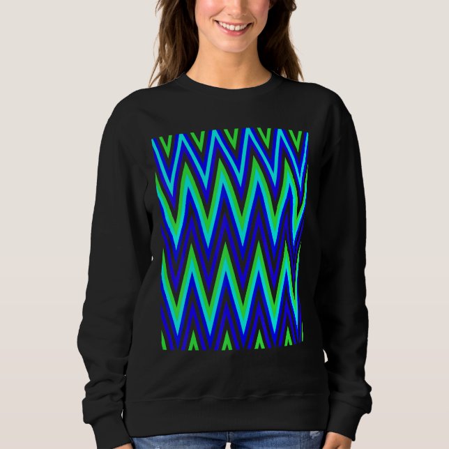 Sweatshirt Chevron In Deep Blue Lime Green Zigzags (Devant)