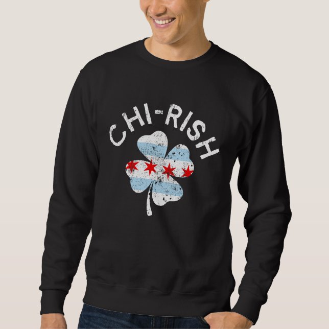 Sweatshirt Chi teint le drapeau de Chicago en vert la St Patr (Devant)