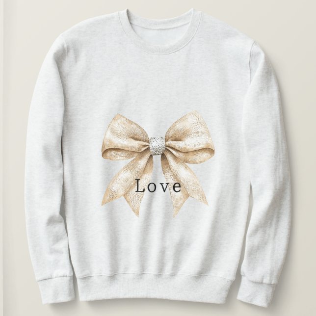 Sweatshirt Chic Crème Argent Glam Bow Love (Design devant)