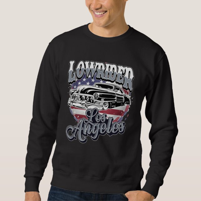 Sweatshirt Chicano Low Rider Car American Flag Los Angeles Lo (Devant)