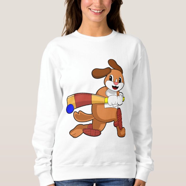 Sweatshirt Chien au cricket avec batte de cricket (Devant)