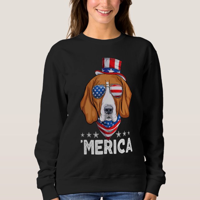 Sweatshirt Chien Beagle avec lunettes de soleil Drapeau améri (Devant)