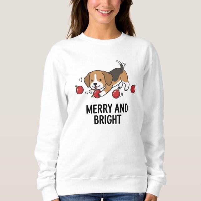 Sweatshirt Chien Beagle Douce Chaleur d'Hiver Joyeux Design L (Devant)