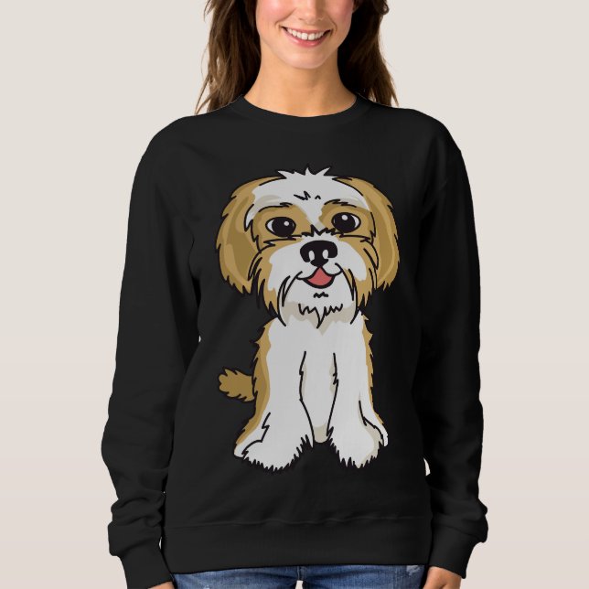 Sweatshirt Chien blanc Brown doré Shih Tzu (Devant)