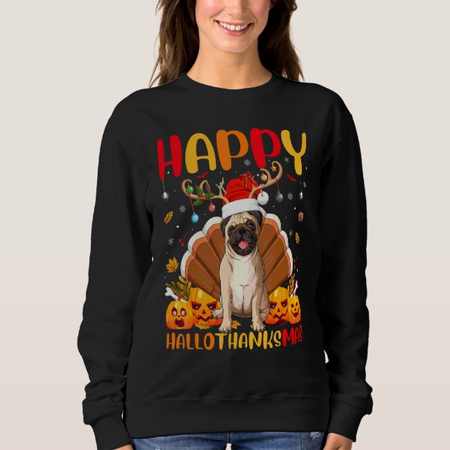 Sweatshirt Chien Carlin  Carlin heureux Hellothanksmas (Devant)