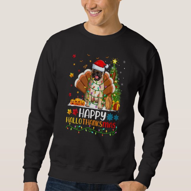 Sweatshirt Chien Carlin   Carlin heureux Hellothanksmas (Devant)