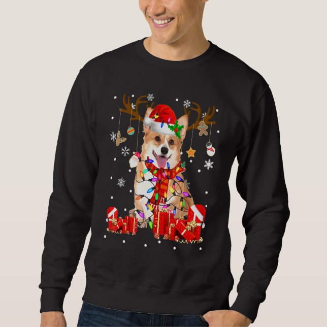 Sweatshirt Chien clair de Noël de Corgi Dog Reinder (Devant)