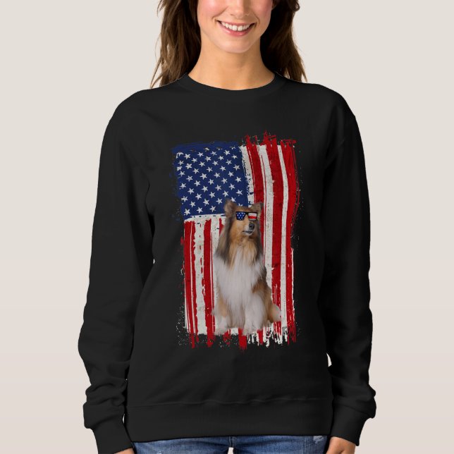 Sweatshirt Chien Colley Rough Drapeau Américain Patriotique   (Devant)